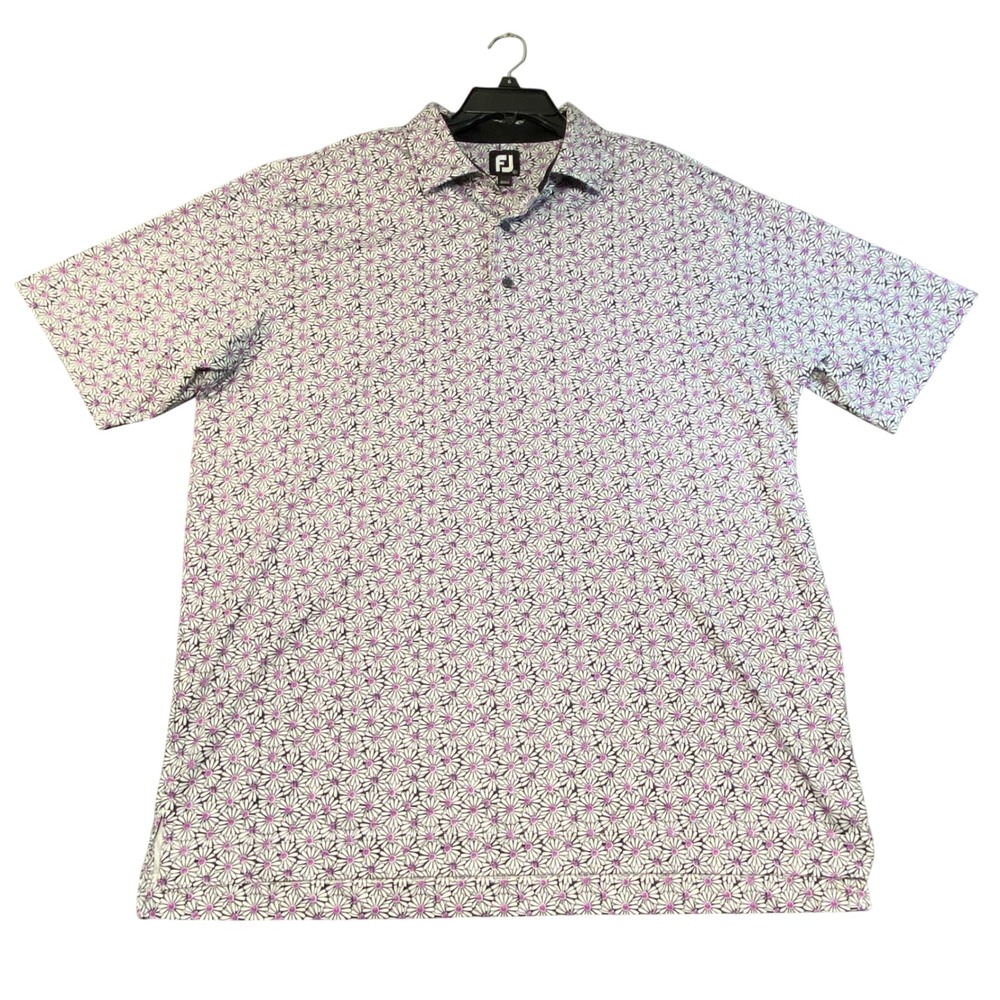 FootJoy Mens XL Floral Daisy Golf Polo Shirt‎ Purple White Valley Brook